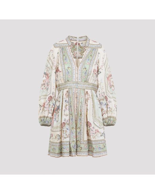 Zimmermann White Tapestry Floral Roselight Plunge Mini Dress