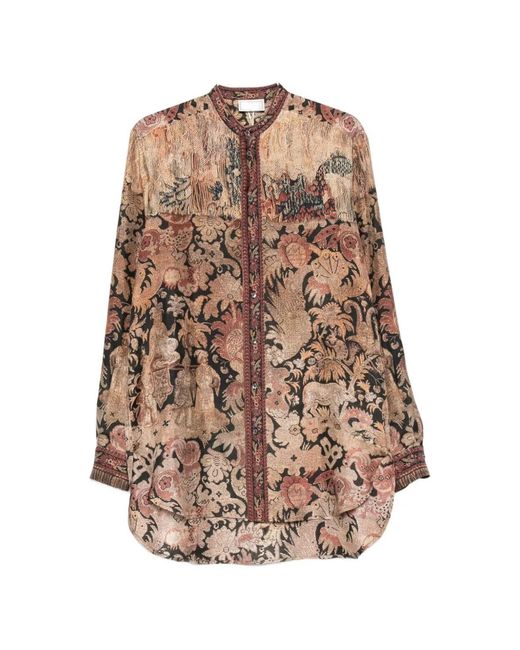 Pierre Louis Mascia Natural Printed Silk Shirt