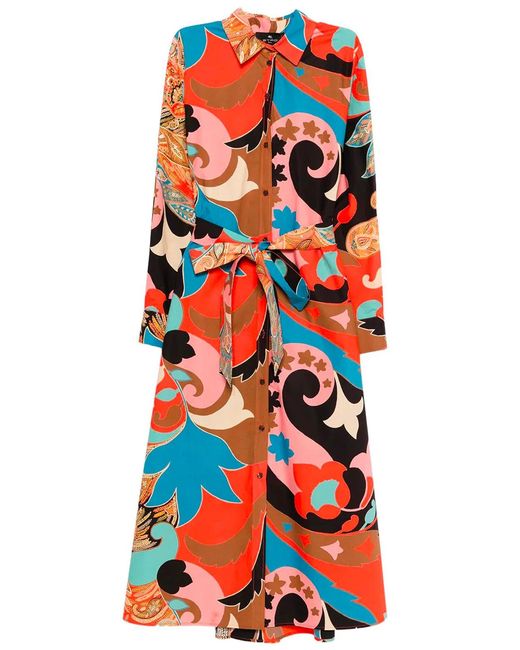Etro Red Midi Dress With Belt