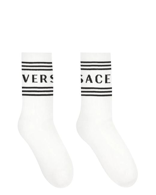 Versace Black Cotton Socks With Logo for men