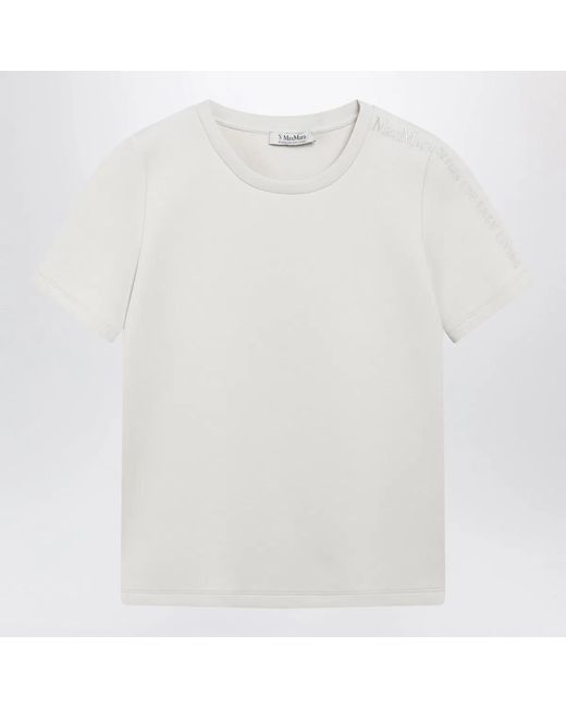 Max Mara White Cotton-Blend T-Shirt With Embroidered Logo