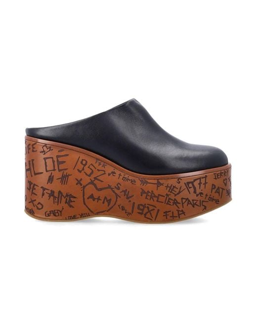 Chloé Black Maxime Leather Wedge Mules