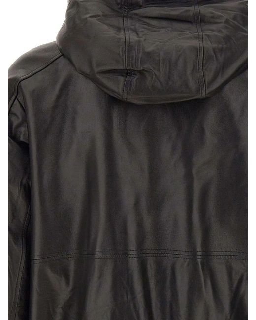 Moose Knuckles Gray Neo Leather Hooded Jacket for men