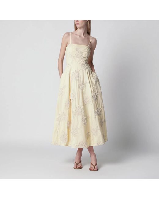 ROTATE BIRGER CHRISTENSEN Natural Midi Dress With Floral Appliqués