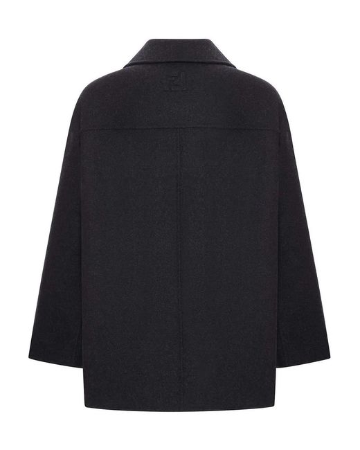 Fendi Blue Double-Breasted Wool Caban Coat for men