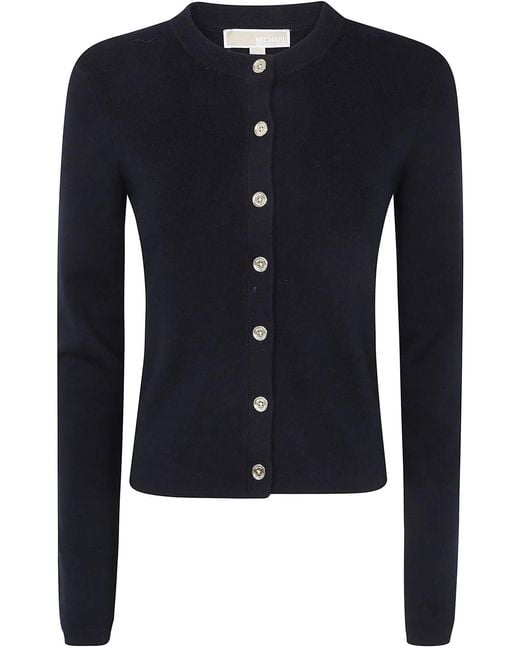 MICHAEL Michael Kors Blue Merino Rib Crewneck Cardigan