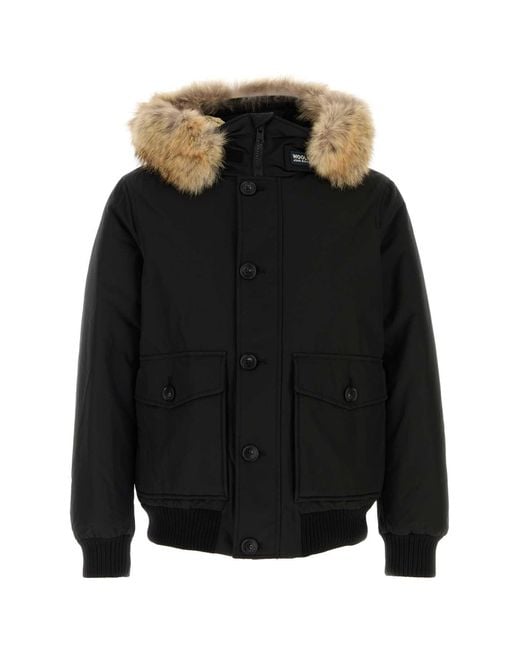 Woolrich Black Polar Detachable Fur Bomber for men
