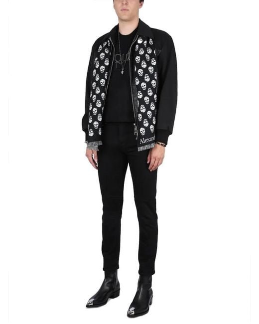 McQueen Black Leather Bomber Jacket for men