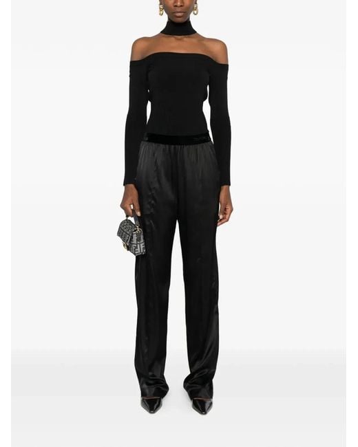 Tom Ford Black Stretch Silk Satin Pj Pants