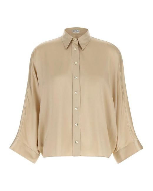 Brunello Cucinelli Natural 'Monile' Satin Shirt
