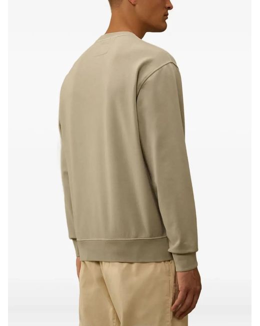 C P Company Natural C.P.Company Diagonal Fleece Hooded Logo Sweatshirt for men