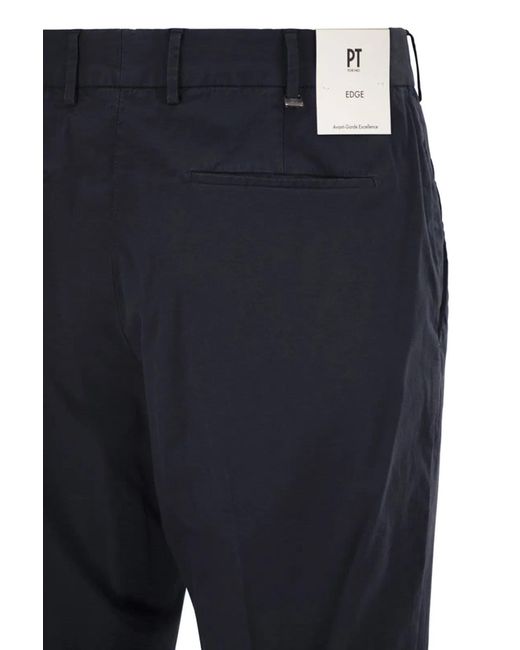 PT Torino Blue Stretch Cotton Tailored Trousers for men