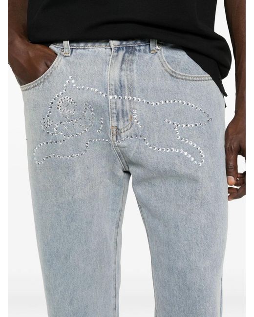 BBCICECREAM Gray Crystal Running Dog Denim Jeans for men