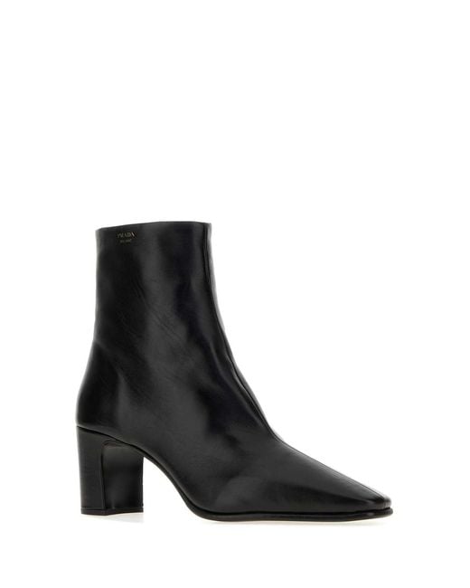 Prada Black Leather Ankle Boots