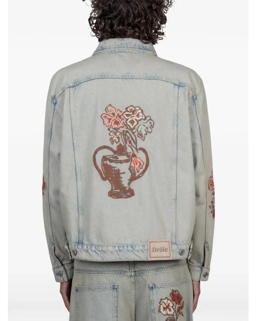 Drole de Monsieur Gray "Brodée Fleurs" Dusty Denim Jacket for men