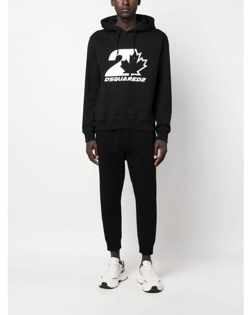 DSquared² Black Drawstring Cotton Hoodie for men