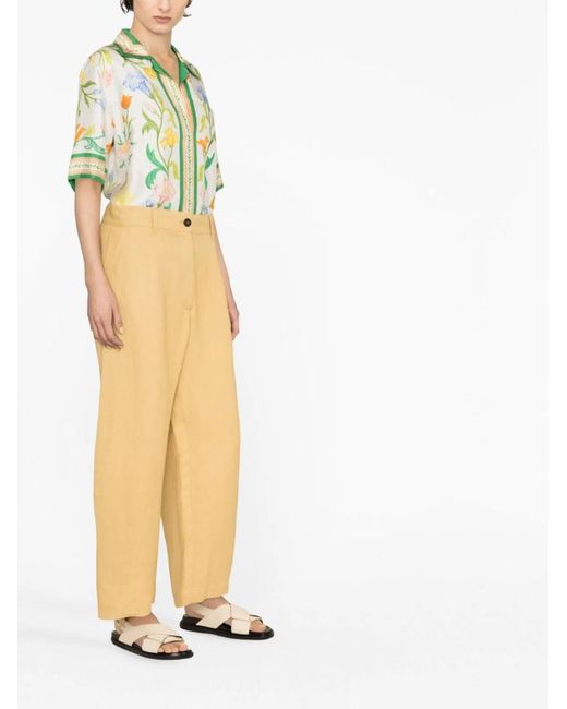 Studio Nicholson Yellow Wide Leg Cropped Cotton Trousers