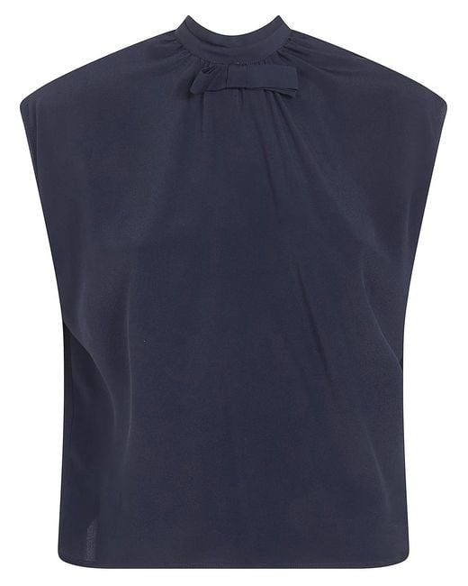 DR. HOPE Blue Silk Blend Bow Blouse