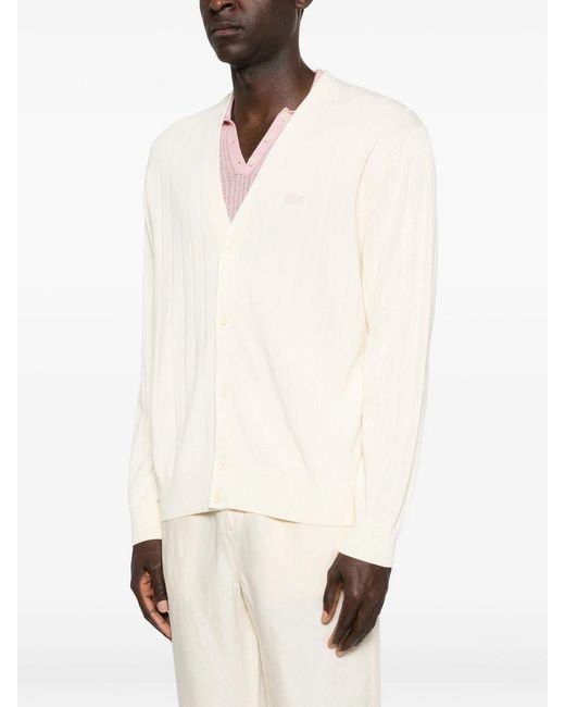Lacoste White Button Ribbed Cardigan for men