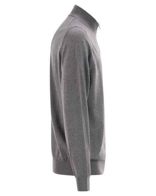 Boss Gray Virgin Wool Jumper With Zip Collar for men