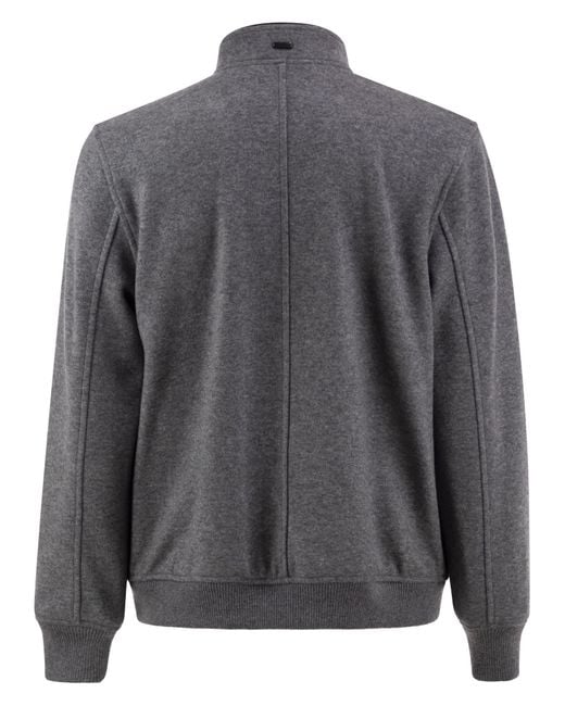 Fedeli Gray Cashmere Bomber Jacket With Stand Collar for men