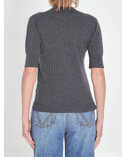 Bottega Veneta Gray Cotton Short Sleeve Sweater