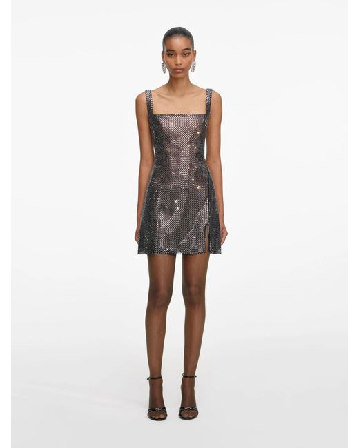 Self-Portrait Natural Rhinestone Mesh Mini Dress