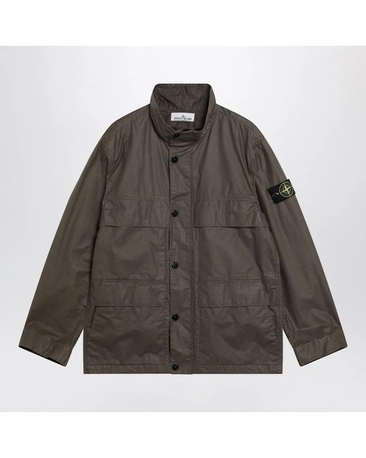 Stone Island Brown Waxed Cotton Canvas Field Jacket for men