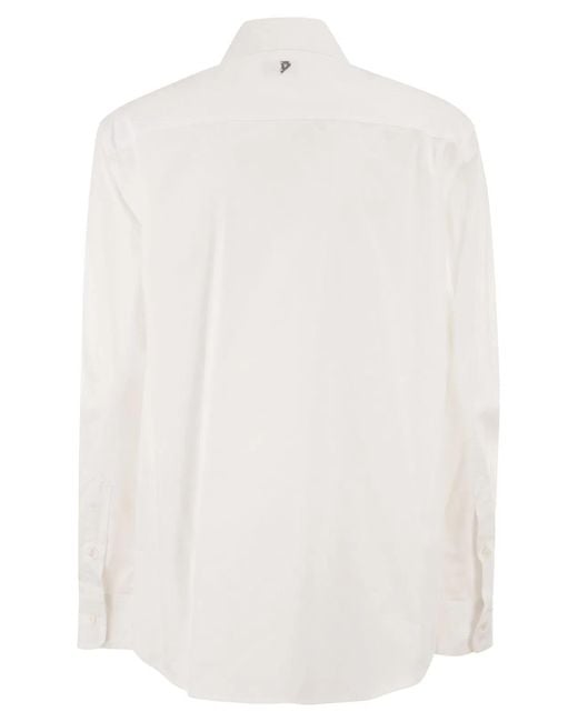 Dondup White Cotton Shirt With Pleated Bib Front