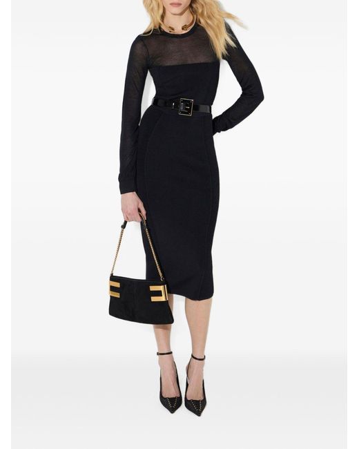 Elisabetta Franchi Blue Ribbed Jacquard Midi Dress