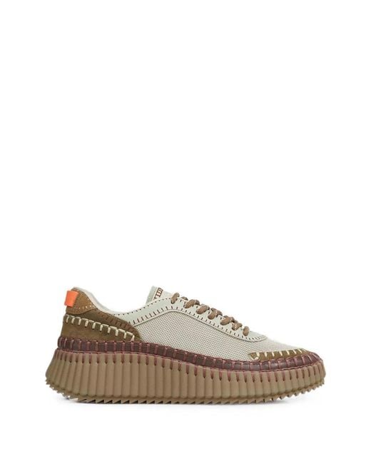 Chloé Green Nama Whipstitch-Trim Fluted-Sole Sneakers