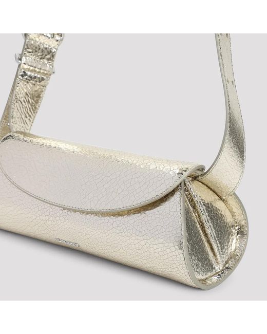 Jil Sander White Platinum Cannolo Small Ovine Leather Shoulder Bag