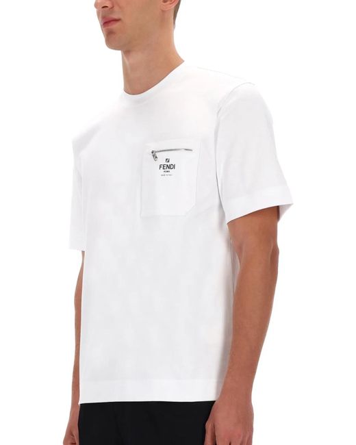 Fendi White Logo Pocket T-Shirt for men