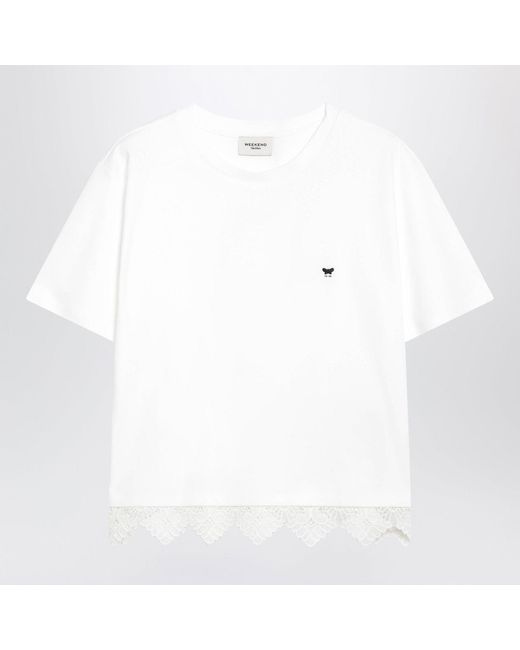 Weekend by Maxmara White Cotton Tshirt With Lace Trim