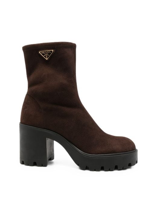 Prada Black Logo-Plaque Chunky-Sole Boots