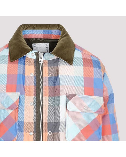 Sacai Blue Plaid Padded Blouson for men