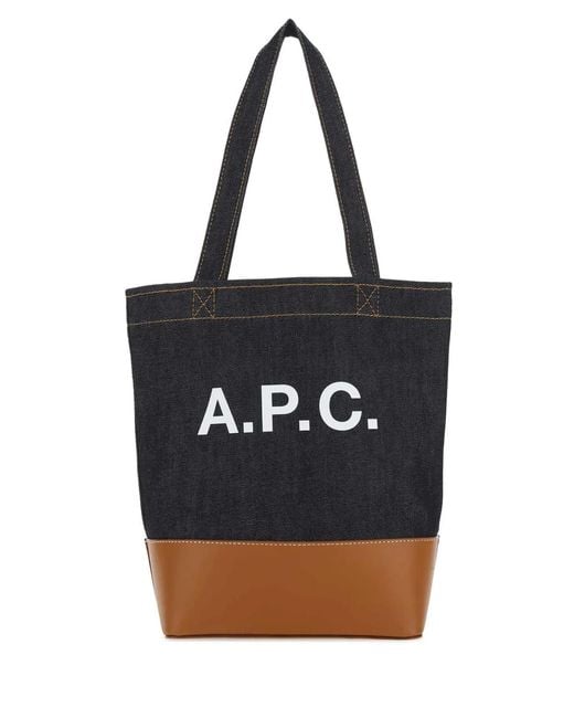 A.P.C. Black Two-Tone Denim And Leather Axelle Shopping Bag for men