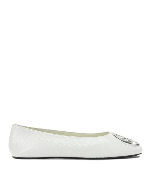 Tory Burch White Goat Bovine Leather Ballerinas
