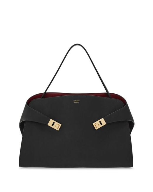 Ferragamo Black Hug Medium Leather Shoulder Bag