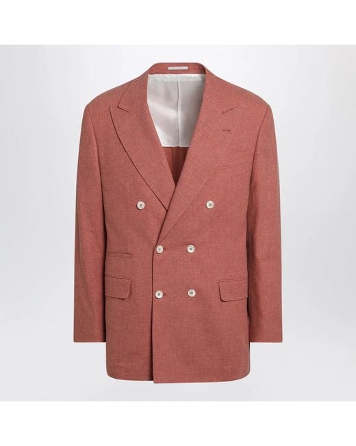 Brunello Cucinelli Red Peach Double-Breasted Wool-Blend Jacket for men