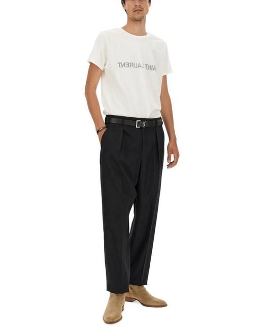 Saint Laurent White Inverted Logo T-Shirt for men