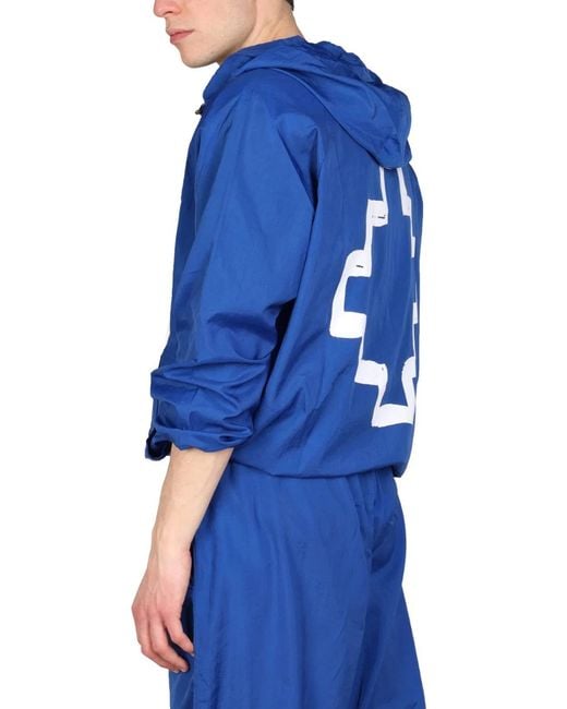 Marcelo Burlon Blue Cross Print Windbreaker Jacket for men