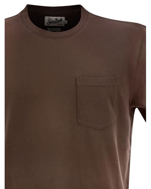 Mc2 Saint Barth Brown Stretch Cotton Piqué T-Shirt With Patch Pocket for men