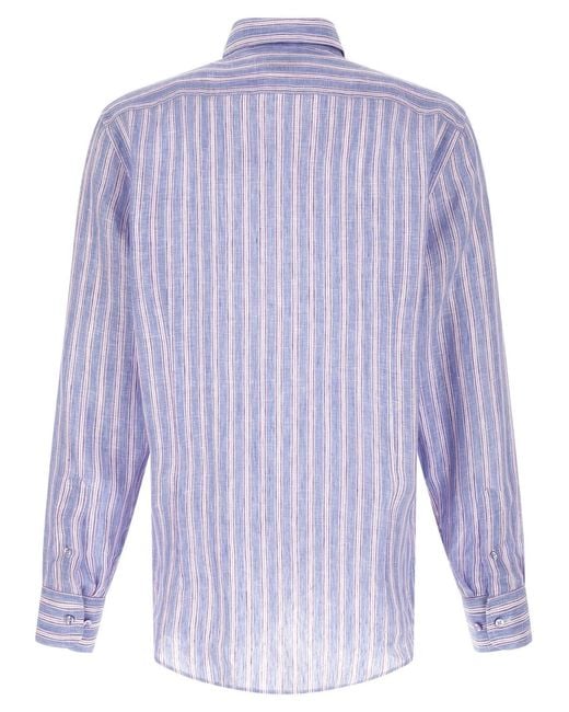 Etro Blue Striped Linen Shirt for men