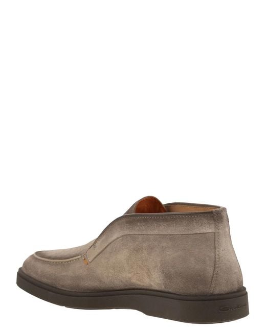 Santoni Brown Suede Leather Desert Boot for men