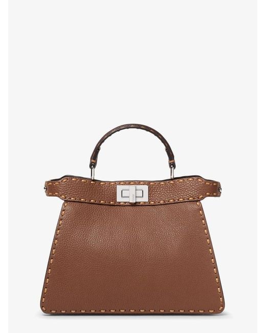 Fendi Brown Peekaboo Iseeu Small Leather Shoulder Bag With Selleria Macro Stitching