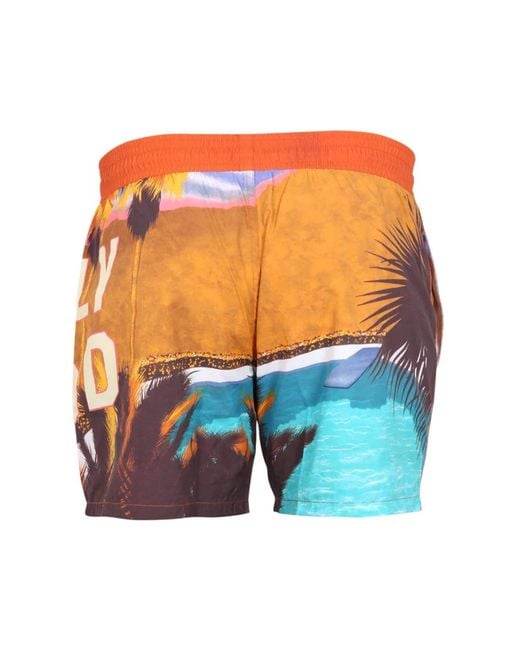 Etro Orange Boxer Swimsuit With Print for men