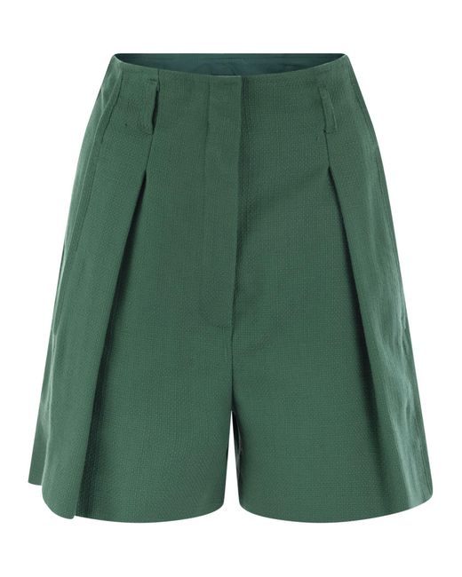Weekend by Maxmara Green Pandoro Cotton Bermuda Shorts With Darts