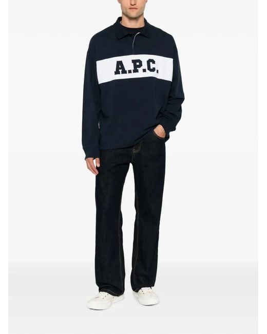 A.P.C. Blue Long-Sleeved Polo Shirt for men