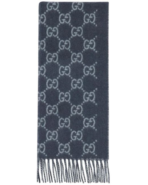 Gucci Blue Gg Cashmere Scarf for men
